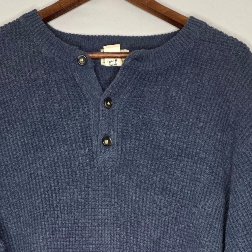 LL Bean Henley Sweater XXL Tall Pullover Chunky Blue Cotton/Wool Grandpa‎
